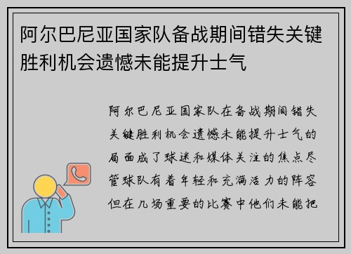 阿尔巴尼亚国家队备战期间错失关键胜利机会遗憾未能提升士气