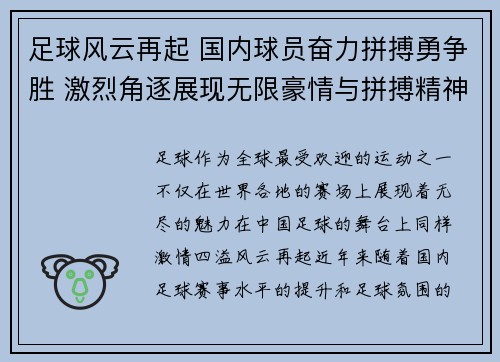 足球风云再起 国内球员奋力拼搏勇争胜 激烈角逐展现无限豪情与拼搏精神